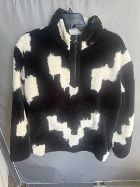 Maurices Black and White Plush Quarter-Zip Pullover
